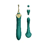 Вагінально-кліторальний вібратор Zalo — Bess Turquoise Green, багатофункціональний із насадками - мініатюра 1