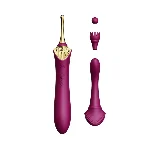 Вагінально-кліторальний вібратор Zalo — Bess Velvet Purple, мультифункціональний із насадками - мініатюра 1