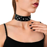 Нашийник з натуральної шкіри із заклепками та стразами Art of Sex - Jenna Collar, Чорний - мініатюра 1