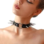 Чокер Серце з великими шипами, із натуральної шкіри Art of Sex - Crystal, колір Чорний - мініатюра 1