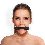 Кляп-палиця на ременях Art of Sex – Gag Stick Silicon, чорний, натуральна шкіра - мініатюра 1