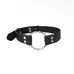 Кляп металеве кільце на ременях Art of Sex – Gag Ring Metal, чорний, натуральна шкіра - мініатюра 1