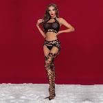 Бодістокінг JSY 7961 топ та колготки з доступом One Size Black, імітація резинки та підв’язок - мініатюра 2