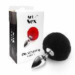 Металева анальна пробка М Art of Sex - Metal Butt plug Rabbit Tail Black, діаметр 3,4 см - мініатюра 3