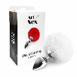 Металева анальна пробка М Art of Sex - Metal Butt plug Rabbit Tail White, діаметр 3,4 см - мініатюра 3