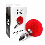 Металева анальна пробка М Art of Sex - Metal Butt plug Rabbit Tail Red, діаметр 3,4 см - мініатюра 3