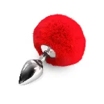Металева анальна пробка М Art of Sex - Metal Butt plug Rabbit Tail Red, діаметр 3,4 см - мініатюра 1