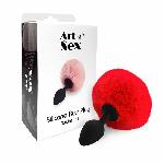 Силіконова анальна пробка М Art of Sex - Silicone Butt plug Rabbit Tail Red, діаметр 3,5 см - мініатюра 3