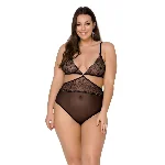 Боді Passion AMBERLY BODY 4XL/5XL black, асиметричний крій, мереживний ліф, золота нитка - мініатюра 1