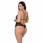 Боді Passion AMBERLY BODY 6XL/7XL black, асиметричний крій, мереживний ліф, золота нитка - мініатюра 2