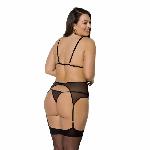 Корсет із пажами Passion AMBERLY CORSET 4XL/5XL, black, асиметричний крій, мережива, стрінги - мініатюра 2