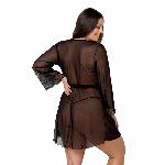 Пеньюар Passion AMBERLY PEIGNOIR 6XL/7XL, black, ажурні декольте та манжети, широкі рукави - мініатюра 2