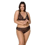 Комплект білизни Passion AMBERLY SET 4XL/5XL black, ліф, трусики бразиліана, люрексова нитка - мініатюра 1