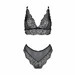 Комплект білизни Passion AMBERLY SET 6XL/7XL black, ліф, трусики бразиліана, люрексова нитка - мініатюра 3