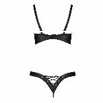 Комплект з екошкіри Passion CELINE BIKINI 4XL/5XL black, відкритий бра, стрінги зі шнурівкою - мініатюра 4