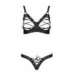 Комплект з екошкіри Passion CELINE BIKINI 6XL/7XL black, відкритий бра, стрінги зі шнурівкою - мініатюра 3