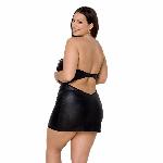 Мінісукня з екошкіри Passion CELINE CHEMISE 6XL/7XL, black, шнурівка, трусики в комплекті - мініатюра 2
