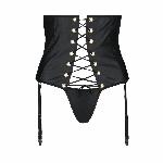 Пояс-корсет з екошкіри Passion CELINE SET with Open Bra 4XL/5XL, black, шнурівка, пажі, стрінги - мініатюра 3