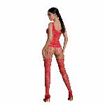 Бодістокінг Passion ECO BS001 One Size red, з доступом, імітація підв’язок, флористичний декор - мініатюра 2