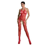 Бодістокінг Passion ECO BS002 red, з доступом, імітація підв’язок, абстрактний малюнок - мініатюра 1