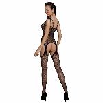 Бодістокінг Passion ECO BS004 black, відкритий доступ, імітація підв’язок, квітковий декор - мініатюра 2