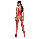 Бодістокінг Passion ECO BS007 red, з доступом, силуетний малюнок, імітація підв’язок - мініатюра 2