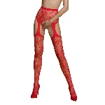 Еротичні колготки-бодістокінг Passion ECO S001 red, з доступом, декор метелики, підв’язки - мініатюра 1