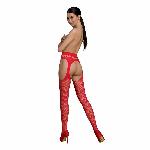 Еротичні колготки-бодістокінг Passion ECO S002 red, з доступом, геометричне плетіння - мініатюра 4