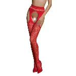 Еротичні колготки-бодістокінг Passion ECO S002 red, з доступом, геометричне плетіння - мініатюра 1