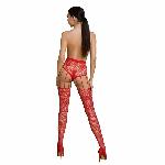 Еротичні колготки-бодістокінг Passion ECO S004 red, закриті трусики, декор, підв’язки - мініатюра 4