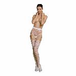 Еротичні колготки-бодістокінг Passion ECO S004 white, закриті трусики, декор, підв’язки - мініатюра 3