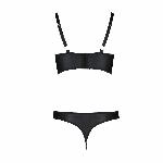 Комплект з екошкіри Passion MALWIA BIKINI 4XL/5XL black, з люверсами та ремінцями, бра, трусики - мініатюра 4