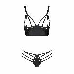 Комплект з екошкіри Passion MALWIA BIKINI 6XL/7XL black, з люверсами та ремінцями, бра, трусики - мініатюра 3