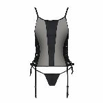 Сітчастий корсет з екошкіри Passion MALWIA CORSET 6XL/7XL black, з люверсами та знімними пажами - мініатюра 3