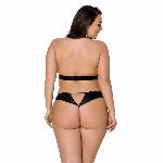 Комплект із екошкіри Passion MALWIA SET with Open Bra 4XL/5XL black, топ та трусики з люверсами - мініатюра 2