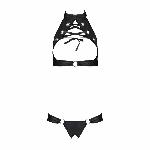 Комплект із екошкіри Passion MALWIA SET with Open Bra 6XL/7XL black, топ та трусики з люверсами - мініатюра 3