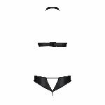 Комплект із екошкіри Passion MALWIA SET with Open Bra 6XL/7XL black, топ та трусики з люверсами - мініатюра 4