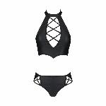 Комплект з екошкіри Passion NANCY BIKINI 4XL/5XL black, бра та трусики з імітацією шнурівки - мініатюра 3