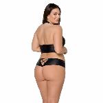 Комплект з екошкіри Passion NANCY BIKINI 4XL/5XL black, бра та трусики з імітацією шнурівки - мініатюра 2