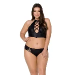 Комплект з екошкіри Passion NANCY BIKINI 6XL/7XL black, бра та трусики з імітацією шнурівки - мініатюра 1