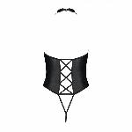 Боді з екошкіри Passion NANCY BODY 4XL/5XL black, з імітацією шнурівки та відкритим доступом - мініатюра 4