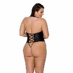 Боді з екошкіри Passion NANCY BODY 6XL/7XL black, з імітацією шнурівки та відкритим доступом - мініатюра 2