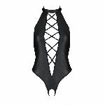 Боді з екошкіри Passion NANCY BODY 6XL/7XL black, з імітацією шнурівки та відкритим доступом - мініатюра 3