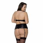 Комплект із екошкіри Passion NANCY SET 6XL/7XL black, імітація шнурівки, топ, пояс для панчіх - мініатюра 2