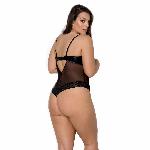 Боді Passion Exclusive NORTH BODY 4XL/5XL black, відкриті груди, з доступом, вініл та мережива - мініатюра 2