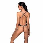 Боді з відкритим доступом Passion TASMINA BODY S/M, black, екошкіра, шнурівки, ажурні мережива - мініатюра 2