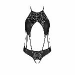 Боді з відкритим доступом Passion TASMINA BODY S/M, black, екошкіра, шнурівки, ажурні мережива - мініатюра 3