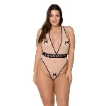 Боді Passion VIENA BODY 4XL/5XL, beige, контрастне, бантики, вставка-сітка, відкриті сідниці - мініатюра 1