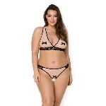 Комплект білизни Passion VIENA SET 4XL/5XL, beige, ліф, стрінги з доступом, бантики - мініатюра 1
