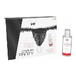 Набір Intt BRAZILIAN PANTY BLACK: трусики на резинці S-XL з перлинним кільцем + полунична змазка - мініатюра 1